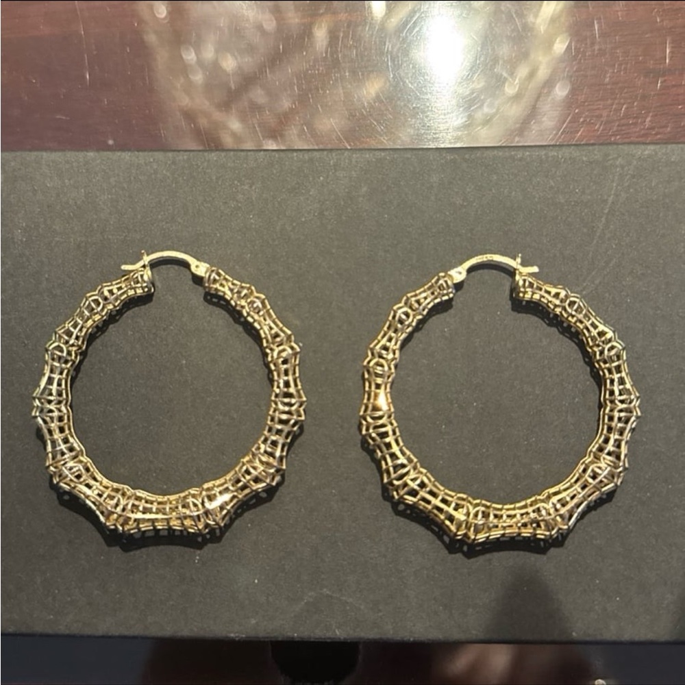 Gold over sterling silver filigree hoop earrings